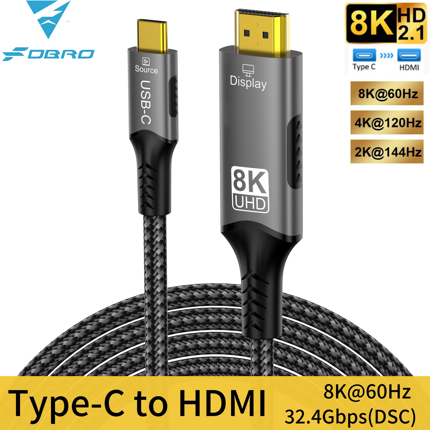 Hdmi Cable 2.1 - Cabo 8K Tipo C para HDMI