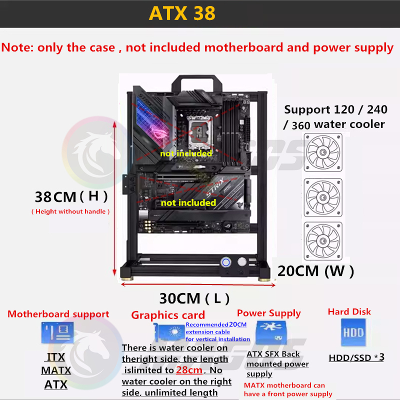 Mod atx aberto pc caso quadro  - Gaming Console Tower avaliação e preço